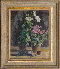 Nr. 4337 Stilleben mit Blumen und Tabakpfeife