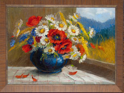 Nr. 1838 Feldblumen in blauer Vase