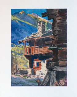 Walliser Haus mit Brunnen