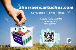 Imagen de promoción de la web de Ahorra en cartuchos con código QR para escanear.