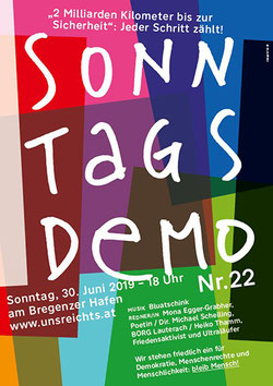 Sonntagsdemo von 'uns reicht,s' in Bregenz am Hafen Bild:Plakat zur Veranstaltung
