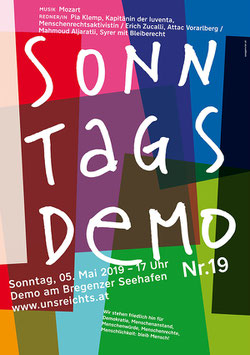 Sonntagsdemo von 'uns reicht,s' in Bregenz am Hafen am 5. Mai um 17:00 Uhr Bild:Plakat zur Veranstaltung