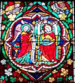 Anunciación, vidriera de la catedral de Colonia (Alemania)