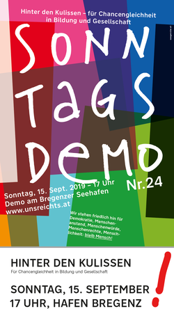 Sonntagsdemo Nr. 24 Thema Bildung von 'uns reicht,s' in Bregenz am Hafen Bild:Plakat zur Veranstaltung