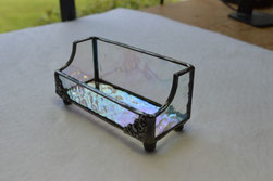 Clear Iridescent Hammered Stained Glass Business Card Holder