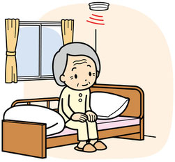 見守りがある介護を受ける高齢者の寝室のイメージ