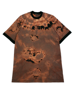 womens long orange black acid washed t-shirt with print in black
