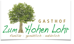 Logo des Gasthofs "Zum Hohen Lohr" in Battenhausen; landschaftlich schön gelegen im Naturpark Kellerwald-Edersee in der nordhessischen Grimmheimat