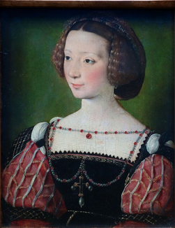 Portrait of Beatrix Pacheco, Countess of Montbel and Entremonts, Francois Clouet, c. 1550, Städel, Frankfurt. Photo: Epochs of Fashion - Renaissance dress and hair