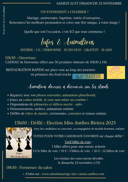 Salon du Mariage et de la Fête d’Antibes / Juan-les-Pins - 22 et 23 Novembre 2025 - Crédit photo : Tous droits réservés