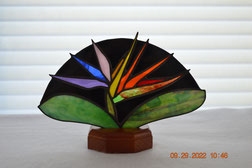 Commission Colors - Bird of Paradise Stained Glass Accent Fan Lamp