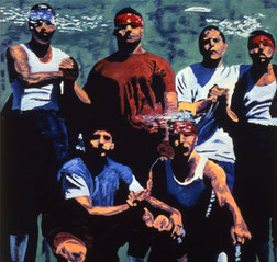 blood in blood out movie, bound by honour, vatos locos, adan hernandez, merchandise, chicano noir, cheech marin collection, carnalismo, artwork, poster, print, painting, drawing, estate of adan hernandez, legacy, paco, cruz, miklo
