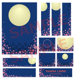 イラスト素材: 春・和風イラスト・満月と桜のバナーセット