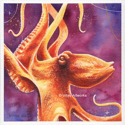 Oktopus gemalt mit Aquarellfarben - Aquarell Original
