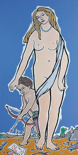 Moritz Götze,  "Amor & Psyche" ,2013, Öl auf Leinwand, 200 x 100 cm