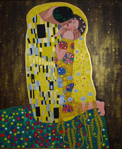 Hommage an Gustav Klimts Bild "Der Kuss", 100 x 120 cm, März 2010, Acryl auf Leinwand