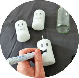 Bild: Ideen für DIY Halloween Dekoration - mit diesen 3 Anleitungen ganz einfach Halloween Geister Deko selber machen und basteln: Girlande, Kerzen, Flaschen für den Halloween Sweettable // www.partystories.de // #halloween #halloweendiy #diydeko #diyblog