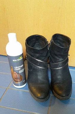 Tolles Ergebnis nach nur einem Arbeitsschritt mit Eco Touch Lederpflege strahlen Ihre Schuhe wie neu!