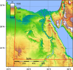 Topografische Karte von Ägypten (Q: Wikipedia, Sadalmelik)