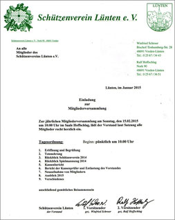 Mitgliederversammlung Schützenverein Lünten 2015