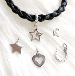 Pferdehaararmband mit Charm Herz- Stern- Hufeisen- Edelstahl