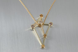 Anhänger in Gelbgold 585 mit farbigen Brillanten, Einzelstück, Unikat