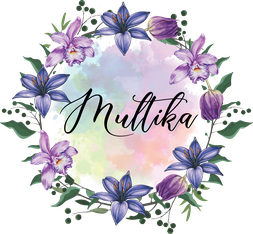 Het Multika Logo met de Nederlandse Tulp, de Colombiaanse Orchidee Cattleya Trianae en de Sri Lankaanse Blauwe Water Lelie