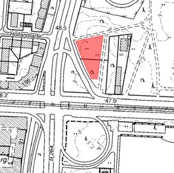 Standort der Aachener Wiese an der Kreuzung Aachener Straße/Innere Kanalstraße nördlich des Aachener Weihers