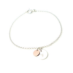 Armband Trauzeugin - Initialen ♥ 2 runde Plättchen 925 Silberband rose