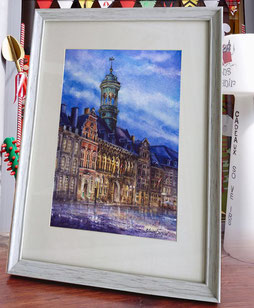 Aquarelle 20 x 30 cm Reproduction "Hôtel de ville Mons"   - 30€