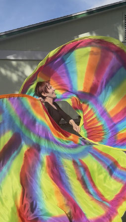 Colorful silk flags shaped like wings