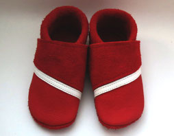 Mädchen Lederpuschen Linie, Krabbelschuhe rot weiß