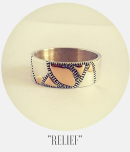 collection relief - Bague "végétal"  argent et or