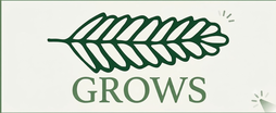 大阪梅田のゲイマッサージGrows（グローズ）のリンクボタン。緑の葉のイラストとGROWSの文字デザイン。中崎町・北区メンズアロマ。