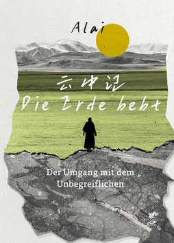 Auf dem Cover von "Die Erde bebt" ist die Silhouette eines Menschen auf einem Felsen, dahinter ein Grünstreifen und Berge am Horizont.
