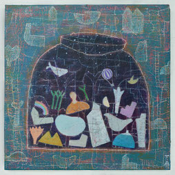 新井知生「ボトルの中の街」　　　　　　　アクリル / 32x32cm
