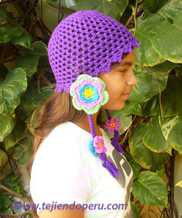 Tutorial: gorro en punto malla con flores (orejeras) tejido a crochet