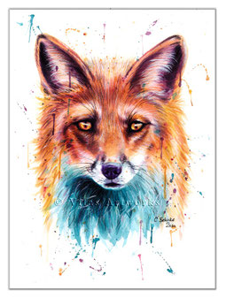 buntes Fuchsbild - modernes Aquarellkunstwerk