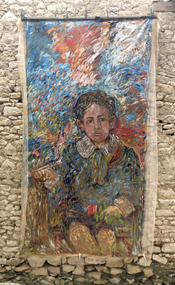 MON PERE À 10 ANS, acrylique sur Papur, 2 m x 4 m, 2023