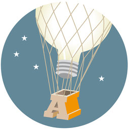 Eine Idee hebt in Form einer Glühbirne im Heissluftballon ab. Vektor Illustration. Adobe Illustrator.