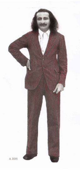Meher Baba wearing a brown suit. Image rendition by Anthony Zois.