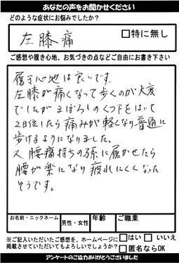 左膝が痛くなって歩くのが大変でした