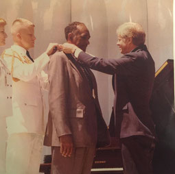 Picture of Senator Clarence Mitchell receiving the Presidential Medal of Freedom.