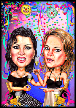 Karukaturen zeichnen lassen. Anna Netrebko und Elina Garantscha.
