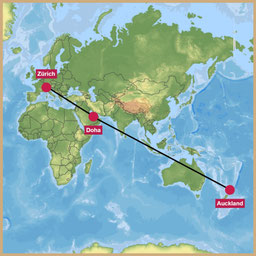 Flug Zürich-Doha-Auckland