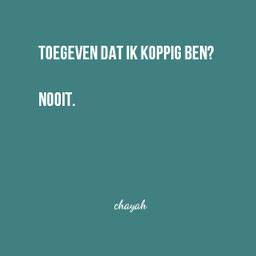 Toegeven dat ik koppig ben. Nooit. Chayah Godschalk Visser, Oneliners, Humor, Quotes