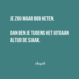 Je zal maar bob heten, dan ben je tijdens het uitgaan altijd de sjaak. Chayah Godschalk Visser, Oneliners, Humor, Quotes