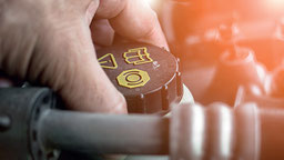 Bild zeigt Mechanikerhand im Motorraum