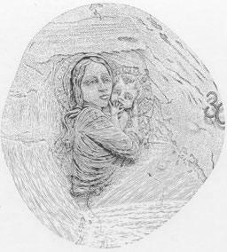 2011　30番地の壁で On the Wall of No.30　12.7x11.5cm　木口木版 ￥15,000