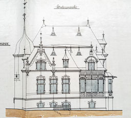 Villa Moltkestraße 14, Plauen, Bauzeichnung Gartenansicht, 1897